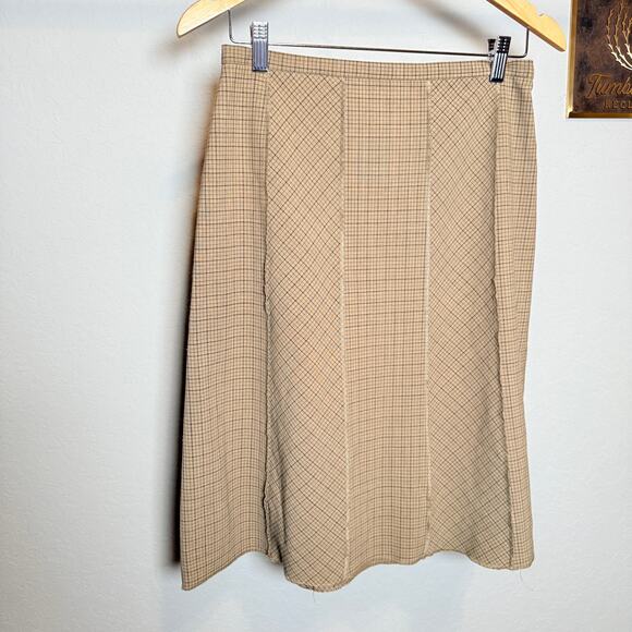 Women's Ideology Tan and Brown Plaid Knee Length A-Line Skirt Size 6 - Picture 9 of 9